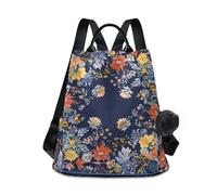 sanluoli Zaino per laptop alla moda zaino multiuso per donna borsa per shopping giornaliero universitario con portachiavi Pom-pom, Fiori Blu Boho, M, Casual