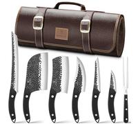 SANMEIHO Set di Coltelli da Macellaio, 8 Pezzi, con Borsa Portacoltelli | Set di Coltelli da Cucina Giapponesi, Coltello da Chef Forgiato a Mano, Mannaia Affilata, Camping BBQ, Regalo Uomo