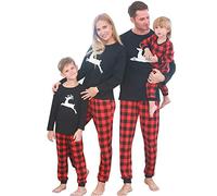 SANMIO Pigiama Famiglia, Due Pezzi Stampati Top + Pantaloni Set di Natale Famiglia Coordinati per papà Mamma Ragazzo Ragazza Bebè Nero/Rosso Alce di Natale (Bambino) 10-11 Anni