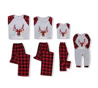 SANMIO Pigiama Famiglia, Due Pezzi Stampati Top + Pantaloni Set di Natale Famiglia Coordinati per papà Mamma Ragazzo Ragazza Bebè Grigio/Rosso Alce Di Natale (Bambino) 18-24 mesi