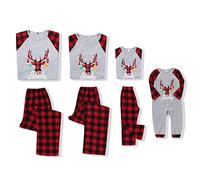 SANMIO Pigiama Famiglia, Due Pezzi Stampati Top + Pantaloni Set di Natale Famiglia Coordinati per papà Mamma Ragazzo Ragazza Bebè Grigio/Rosso Alce di Natale (per Uomo) L
