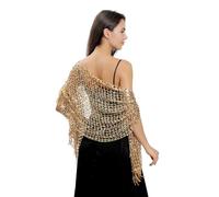 Sanmoury - Scialle lungo in paillettes da donna, stile anni 20, sciarpa in rete con glitter, mantello da sposa con frange, per la sera e la notte a Harlem, Oro, One Size