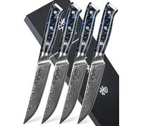 SANMUZUO Coltelli da Bistecca 4 Pezzi Set Coltelli da Tavola 13 cm, Coltello da Chef Acciaio Damasco da 67 Strati- Impugnatura Ergonomica Resina - Xuan Series(Nero Stellato)