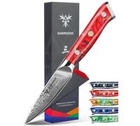 SANMUZUO Coltelli per Frutta e Verdura Damasco - Coltello da Cucina 9 cm, Coltelli per Sbucciare di Acciaio Damasco da 67 Strati- Impugnatura Resina - Xuan Series(Rosso Tramonto)