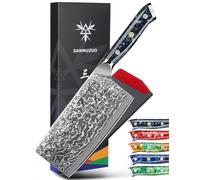 SANMUZUO Coltello da Chef Cinese Professionale - Coltello da Cucina 18 cm, Acciaio Damasco 67 Strati - Impugnatura Ergonomica Resina - Xuan Series(Nero Stellato)
