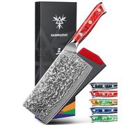 SANMUZUO Coltello da Chef Cinese Professionale - Coltello da Cucina 18 cm, Coltello da Chef Acciaio Damasco da 67 Strati- Impugnatura Ergonomica Resina - Xuan Series(Rosso Tramonto)