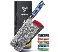 SANMUZUO Coltello da Chef Cinese Professionale - Coltello da Cucina 18 cm, Coltello da Chef Acciaio Damasco da 67 Strati- Impugnatura Ergonomica Resina - Xuan Series(Blu Zaffiro)