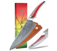 SANMUZUO Coltello da Chef da 20CM, giapponese VG-10 Coltello da cucina in acciaio damasco, coltello da cucina ultra affilato con impugnatura a codolo intero in resina Rosso, serie LA-S9