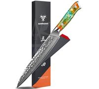 SANMUZUO Coltello da intaglio da 20 cm, coltello per affettare la carne, coltello giapponese per sushi - acciaio damasco martellato e manico in resina - Serie YAO