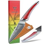 SANMUZUO Coltello da Spelucchino da 9CM, coltello da cucina in acciaio damasco giapponese VG-10, coltello da frutta ultra affilato con impugnatura a codolo intero in resina Rosso, serie LA-S9