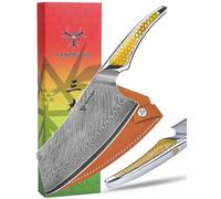 SANMUZUO Coltello Nakiri da 18CM, coltello da carne giapponese in acciaio damasco VG-10, coltello da verdura ultra affilato con impugnatura a codolo intero in resina Giallo, serie LA-S9