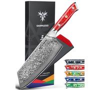 SANMUZUO Coltello Nakiri Professionale - Coltello da Cucina 19 cm, Coltello da Chef Acciaio Damasco da 67 Strati- Impugnatura Ergonomica Resina - Xuan Series(Rosso Tramonto)