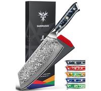 SANMUZUO Coltello Nakiri Professionale - Coltello da Cucina 19 cm, Coltello da Chef Acciaio Damasco da 67 Strati- Impugnatura Ergonomica Resina - Xuan Series(Nero Stellato)