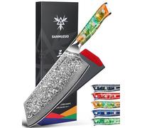 SANMUZUO Coltello Nakiri Professionale - Coltello da Cucina 19 cm, Coltello da Chef Acciaio Damasco da 67 Strati- Impugnatura Ergonomica Resina - Xuan Series(Fantasia Arancione)