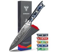 SANMUZUO Coltello Universale Damasco Professionale - Coltello da Cucina 13 cm, Coltelli Universali di Acciaio Damasco da 67 Strati- Impugnatura Ergonomica Resina - Xuan Series(Nero Stellato)
