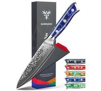 SANMUZUO Coltello Universale Damasco Professionale - Coltello da Cucina 13 cm, Coltelli Universali di Acciaio Damasco da 67 Strati- Impugnatura Ergonomica Resina - Xuan Series(Blu Zaffiro)