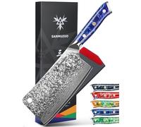 SANMUZUO Mannaia Macellaio Cinese Coltello per Carne da Cucina Professionale 16,5 cm, Coltello da Chef Acciaio Damasco da 67 Strati- Impugnatura Ergonomica Resina - Xuan Series(Blu Zaffiro)