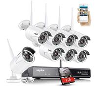 SANNCE 8 CH 5 MP NVR Kit di sorveglianza senza fili con disco rigido da 1 tetto, 8 x 3 MP Videocamera di sorveglianza impermeabile IP66 per esterno e interno, accesso a distanza, allarme movimento