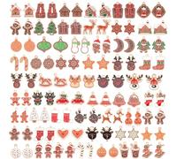 SANNIX 110 pezzi/55 paia di ciondoli natalizi, ciondolo a forma di uomo di pan di zenzero, ciondolo smaltato dorato per braccialetti fai da te, collane, orecchini, artigianato, 3.93In, Lega di