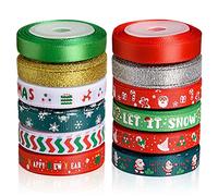 SANNIX 12 Rotol Nastri Natalizi per Decorazioni, 55m Nastro Natalizio per Confezioni Regalo, Nastro Tessuto Multicolore per DIY Decorazione di Natale Decorazioni Natalizie