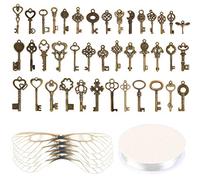 SANNIX 40 ciondoli vintage a forma di chiavi a forma di scheletro con 40 paia di ali di libellula e 27,6 m di corda elastica di cristallo per decorazioni per la stanza