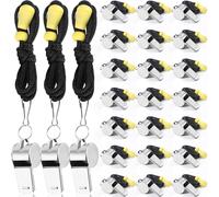 SANNIX Confezione da 28 fischietti per allenatori con cordino, fischietti sportivi con suono forte e nitido, fischietti per arbitri, allenamento, palestre di emergenza, in acciaio inox