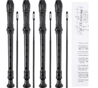 SANNIX Confezione da 4 flauto dolce soprano a 8 fori, in stile tedesco, per principianti, con asta di pulizia, strumento musicale per studenti scolastici (nero)