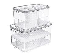 SANNO Contenitori per frutta e verdura, contenitore per conservare alimenti e prodotti salvavita, impilabile, frigorifero, congelatore, organizer per cassetti freschi e custode, set di 2