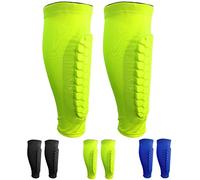 SANON 1 paio di parastinchi da calcio, manica protettiva per polpacci Parastinchi professionali antiurto per uomo, donna e gioventù (Verde fluorescente)