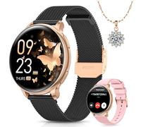 Sanorum Smartwatch Donna, 1.27” Orologio Smartwatch con Chiamata Bluetooth, Fisiologia Feminile, 120+ Sport, 24H Frequenza Cardiaca SpO2 Sonno, IP68 Impermeabile, Smart Watch per Android iOS Nero Oro