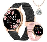 Sanorum Smartwatch Donna, 1,27" Smart Watch Orologio con Chiamate Bluetooth 5.3, 120 Sport e 24H Cardiofrequenzimetro, 24H SpO2 Sonno, Fisiologia Feminile, IP68 Notifiche Messaggi Android iOS Oro Nero