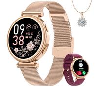 Sanorum Smartwatch Donna con Collana Acciaio, 1.27" Orologio da Polso Chiamate, Cardiofrequenzimetro SpO2 Sonno, 120 Modalità Sport, Fisiologia Femminile Contapassi Fitness iOS Android Oro Rosa