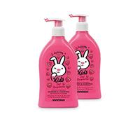 sanosan 2 in 1 doccia e shampoo lampone per bambini - gel doccia e shampoo per capelli con estratto di oliva biologico e proteine del latte, in confezione da 2 (2 x 400 ml) - cura della pelle, gel