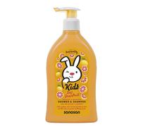 sanosan 2 in 1 doccia e shampoo pompelmo per bambini e bambini, 400 ml, gel doccia per bambini e bambini con estratto di oliva biologico e proteine del latte, shampoo per bambini, bagno con doccia per