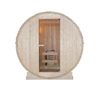SANOTECHNIK Sauna in botte TROMSÖ M - Sauna esterna per 2 persone 194,8×120×191,5 cm, stufa Harvia 3,6 kW, legno di abete rosso, vetro temperato - Art.Nr. F50120
