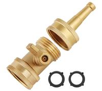 Sanpaint Ugello a getto in ottone con valvola di intercettazione, 3/4" GHT, confezione da 2, ugello per tubo da giardino, ugello spazzatrice, resistente, durevole, nessuna perdita, 7,6 cm L x 10,2 cm