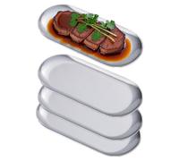 SANQIAHOME 21x9 cm ovale Piattini da antipasto, in acciaio inox Piccoli piatti,Set di 4, argento,Dessert Piatti per Sushi, Frutta forno/Lavabile in lavastoviglie