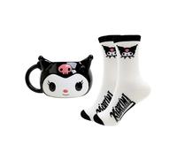 Blue Sky Studios Kuromi - Set di tazze e calzini 3D da 350 ml, in porcellana, misura 4-7, calzini Kawaii, set regalo per ragazze, Hello Kitty e amici