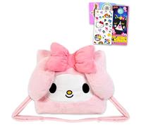 Sanrio - Borsa in peluche My Melody con tracolla regolabile, adesivi Hello Kitty, tatuaggi temporanei e gancio per porta gatto Beach Kids, per Ragazze, Multicolore, My Melody Plush Purse