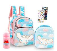 SANRIO Cinnamoroll Zaino e borsa per il pranzo Set - Bundle con 12 mini borse per la scuola, portapranzo, bottiglia, adesivi, altro | Cinnamoroll Forniture scolastiche per bambini