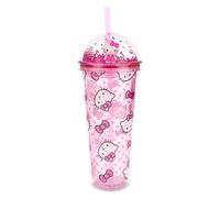 Sanrio Hello Kitty 24-Ounce Coriandoli Fiera Coppa Con Cupola Coperchio E Paglia