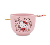 Sanrio Hello Kitty Holiday - Set di stoviglie in ceramica per ramen, con ciotola da 590 ml e bacchette in legno