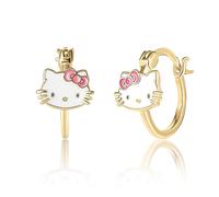Sanrio Hello Kitty - Orecchini a cerchio da donna, in argento Sterling e smalto, con licenza ufficiale Hello Kitty, Argento sterling, Nessuna pietra preziosa