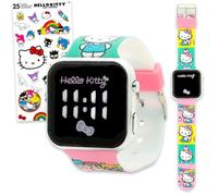 SANRIO Hello Kitty - Orologio digitale per bambini con schermo LCD e cinturino rosa in stile cartone animato e adesivi, facile da leggere, orologio da polso Hello Kitty per ragazze