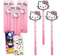 SANRIO Hello Kitty - Set di 3 penne a sfera per bambini, con adesivi, altro ancora, penne Hello Kitty per bambini