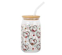 Sanrio Hello Kitty Tazza Di Vetro Da 16 Once Con Coperchio In Bambù E Cannuccia
