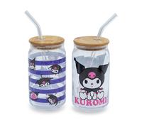 Sanrio Kuromi 16-Ounce Vetro Fan Con Bambù Coperchio E Paglia Set Di 2