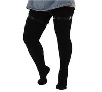 Sanrlo Calzini, calze da donna di grandi dimensioni, a righe, sopra il ginocchio, calze lunghe invernali e autunnali, scaldamuscoli a maglia spessa con reggicalze, Nero#Con fibbia elastica, M-3XL