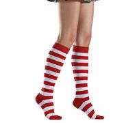 Sanrlo Calzini, calzini da donna in cotone a righe lunghe stampate a righe alte calze in cotone a righe colorate divertenti, Strisce rosse e bianche#, M-3XL