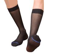 Sanrlo Calzini, calzini da uomo sottili in nylon, morbidi, trasparenti, traspiranti, lunghezza al polpaccio, calze lunghe per abbigliamento formale, Anello blu tinta unita blac#, M-3XL